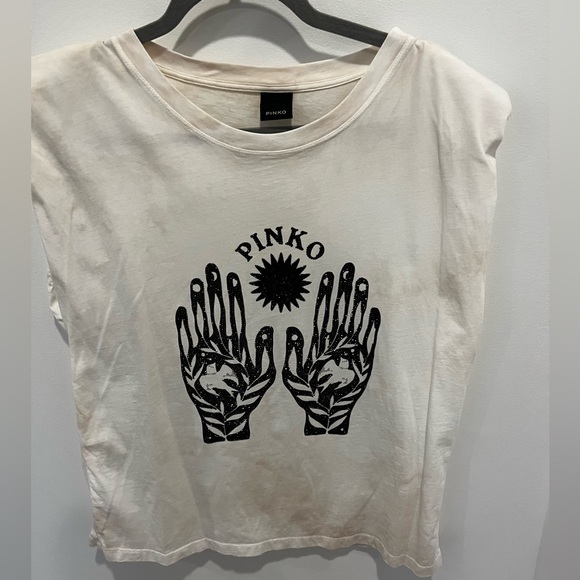 PINKO E Poi Sleeveless T-shirt in beige and ivory - Picture 4 of 8